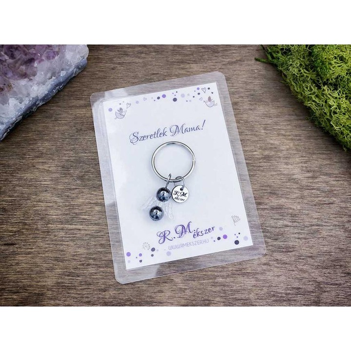 Szeretlek Mama kulcstartó hematittal
