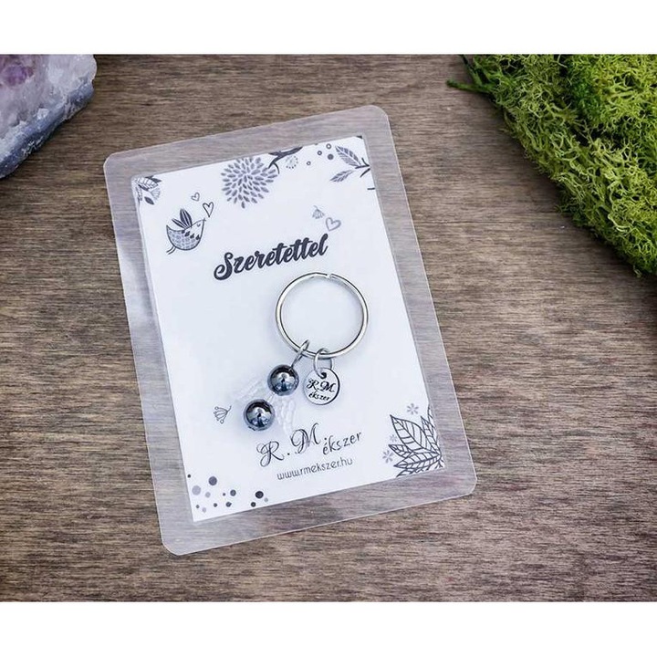 Szeretettel kulcstartó hematittal