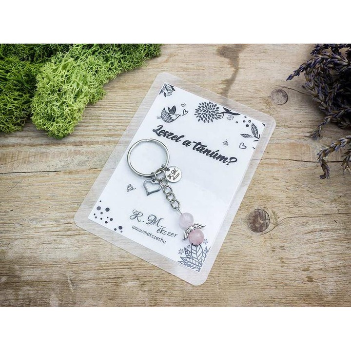 Leszel a tanúm kulcstartó rózsakvarccal