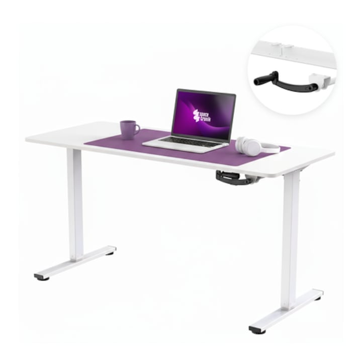 Birou electric Spacetronik Moris, 120x60cm, alb, reglabil 730-1230mm, capacitate 100kg
