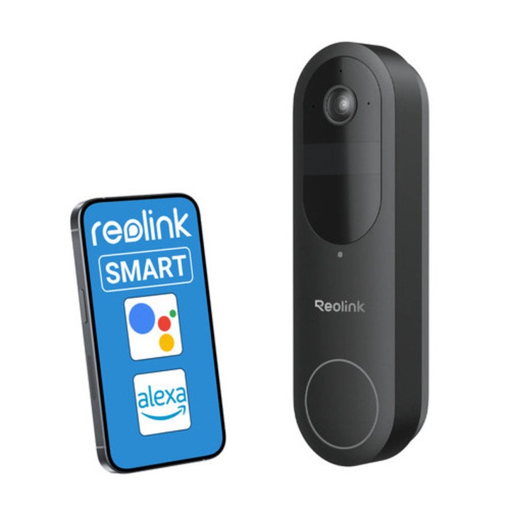 Електрически звънец Reolink Smart 2K видеодомофон, WiFi, черен