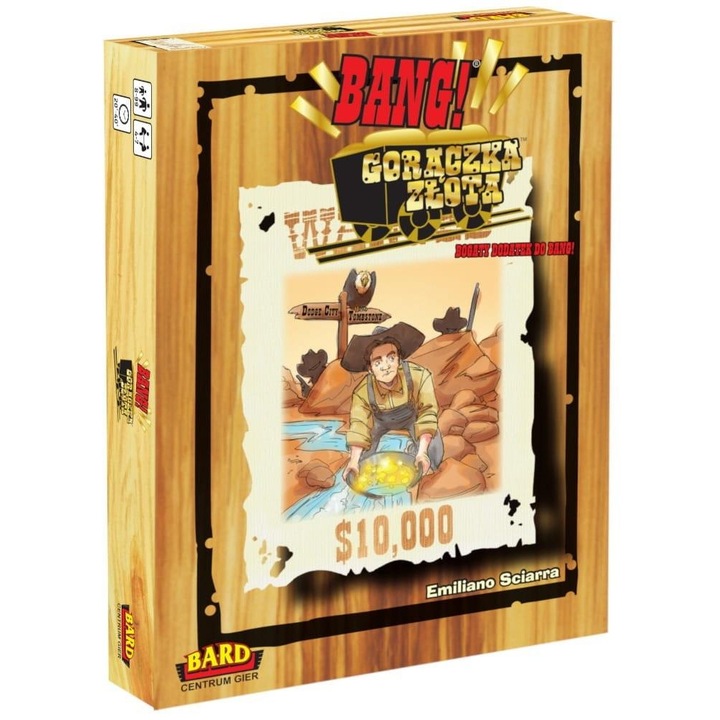 Bang! Focul aurului, Bard Centrum Gier, 1 carte rol, 8 carti personaje, 24 carti echipament, 30 aur, set