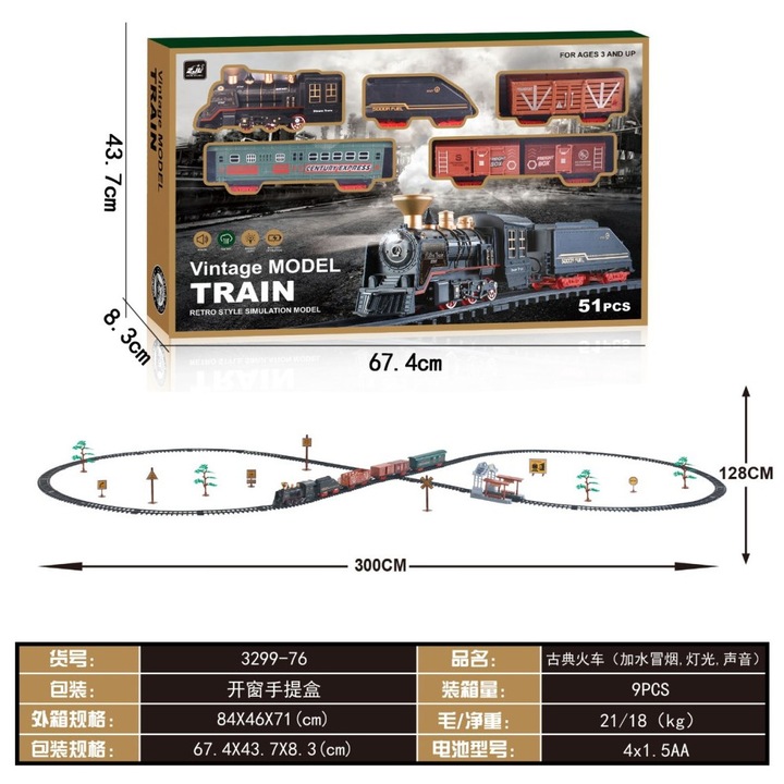 Trenulete de jucarie, Ramiz, Kolejka z Funkcja Dymu Vintage, multicolor