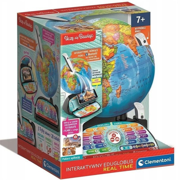 Eduglobus Interactiv Clementoni, joc educativ, 59 locuri interesante, 195 tari, multicolor