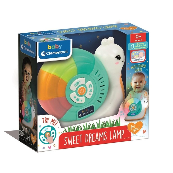 Lampa de veghe copii, Clementoni, Slimak, muzicala, cu efecte luminoase, multicolor