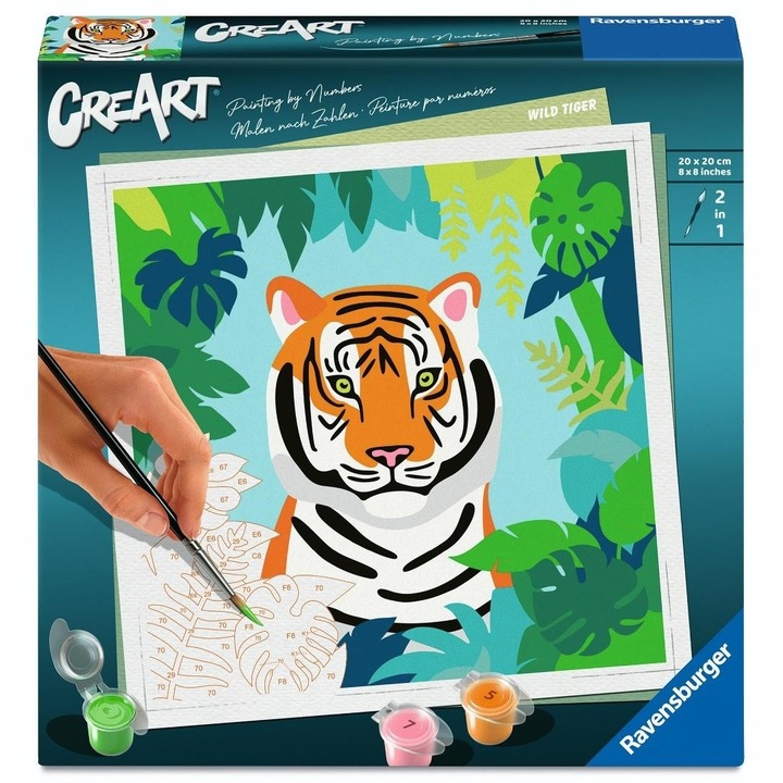 Комплект за рисуване CreArt Ravensburger, мотив Тигър, ярки цветове, за възраст над 12 години