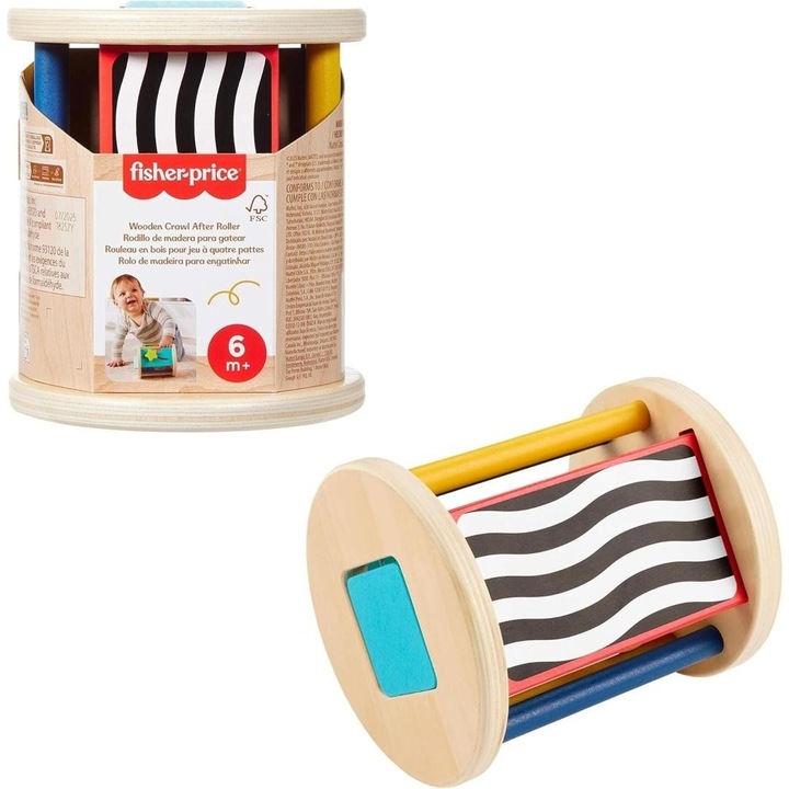 Fisher-Price játék, fa henger, többszínű