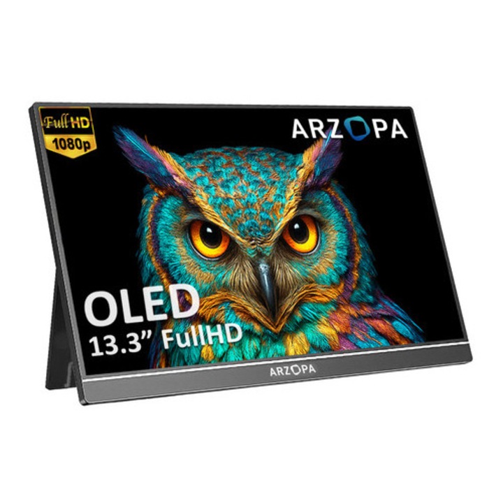 Monitor portabil OLED Arzopa A3C Pro 13.3", 1920x1080, 2x USB-C, argintiu