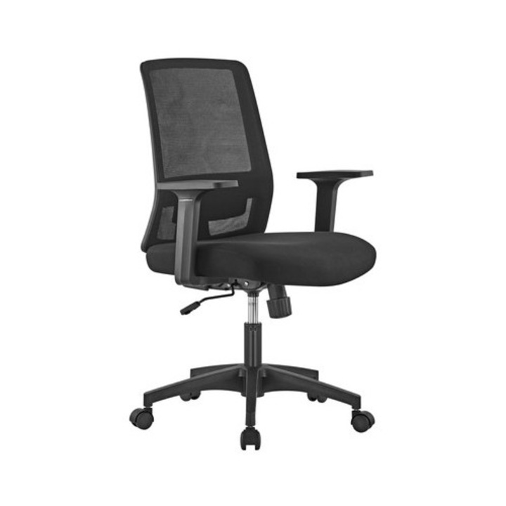 Въртящ се офис стол Spacetronik GRINGO-35, регулируем на височина, лумбална опора, черен цвят, капацитет 120 кг