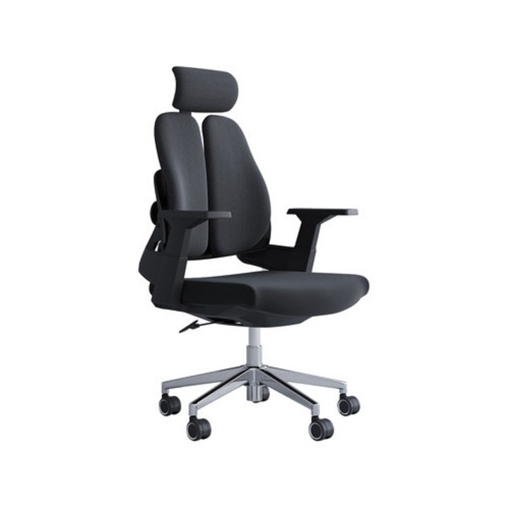 Scaun birou rotativ Spacetronik SPC-BARRY-00, ergonomic, negru, dimensiuni 110-120x65,5x51x53cm