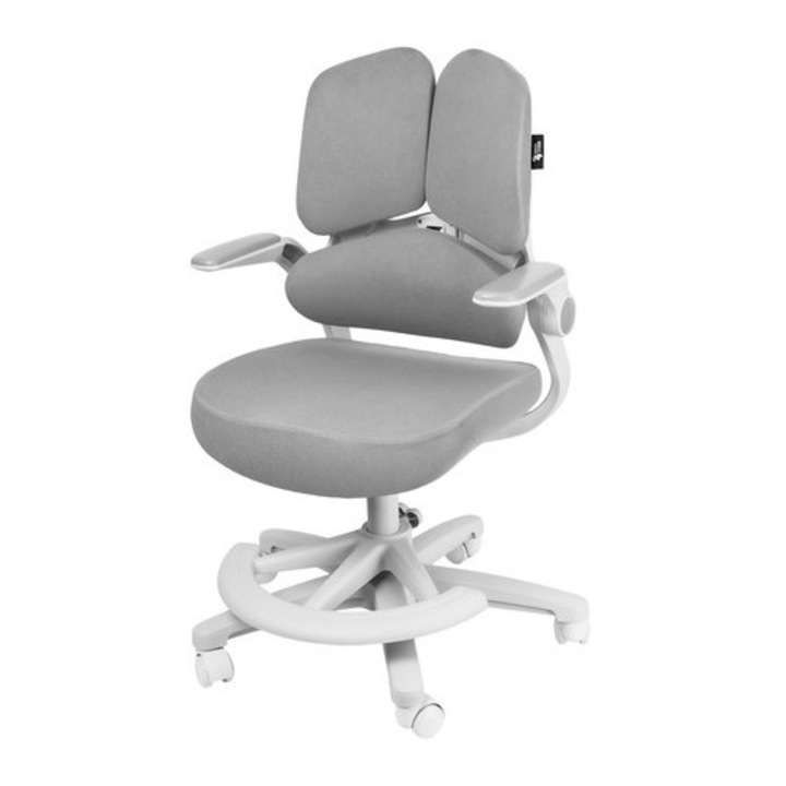 Scaun birou pentru copii Spacetronik SPC-XD-07, gri cu elemente albe, inaltime reglabila 91-102cm, suport lombar