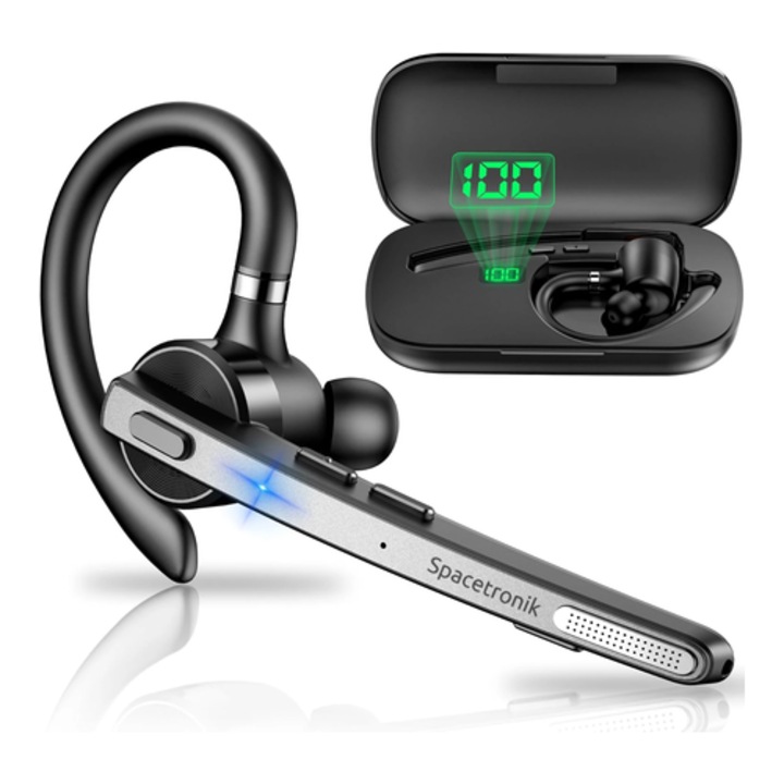 Spacetronik SP-HA01 vezeték nélküli fejhallgató, Bluetooth 5.2, Dual MIC ENC, fekete