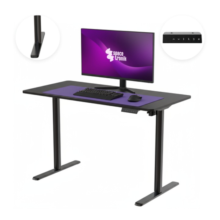 Birou electric Spacetronik SPE-O121BB, 120x60cm, inaltime reglabila 725-1175mm, capacitate 60kg, negru