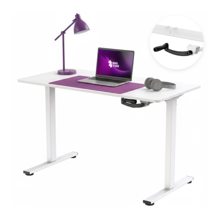 Birou electric Spacetronik Moris, 120x60cm, alb, reglabil 730-1230mm, capacitate 100kg