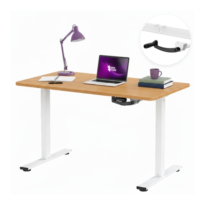 Birou electric Spacetronik Moris, 120x60cm, alb, reglabil 730-1230mm, capacitate 100kg