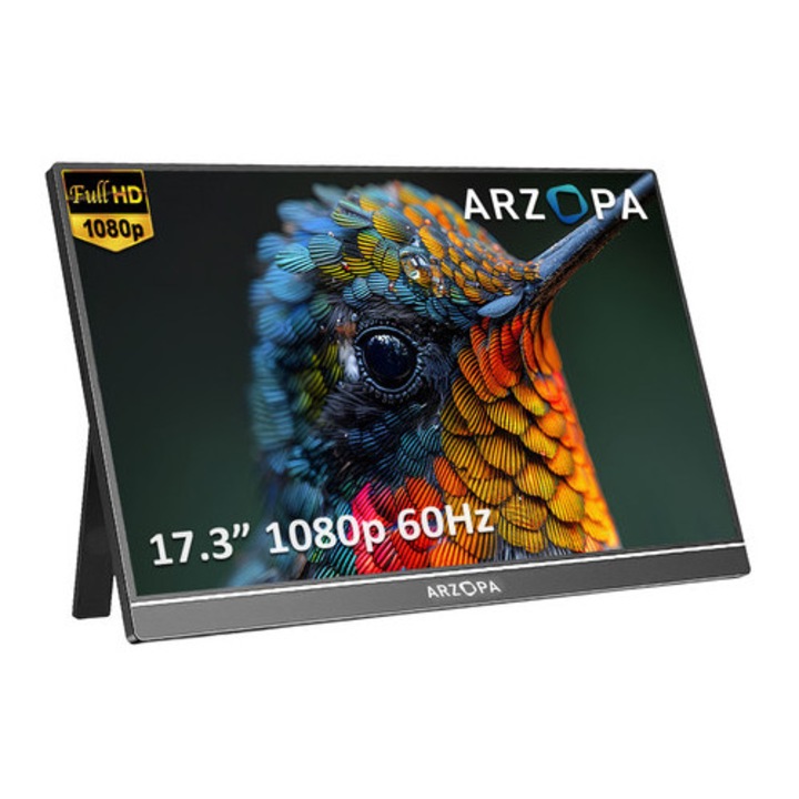 Monitor portabil Arzopa A1M Full HD, IPS, 2x USB-C, mini HDMI, argintiu