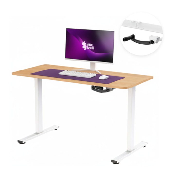 Birou electric Spacetronik Moris, 120x60cm, alb, reglabil 730-1230mm, capacitate 100kg
