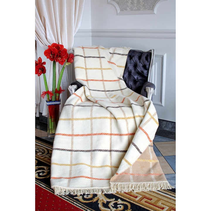 Patura Unia, 150x200cm, multicolor, din bumbac-acrilic cu franjuri