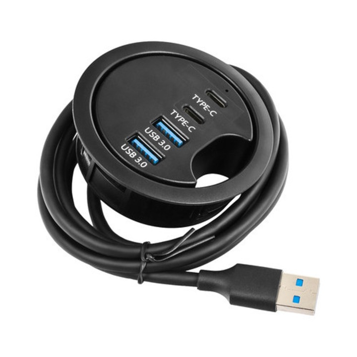 Hub de birou Spacetronik, 2xUSB 3.0, 2xUSB-C, cititor carduri SD si TF, negru
