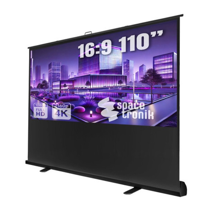 Ecran de Proiectie Mobil 100", SPACETRONIK, 4K HD, 165° unghi de vizionare, 235x12x12cm
