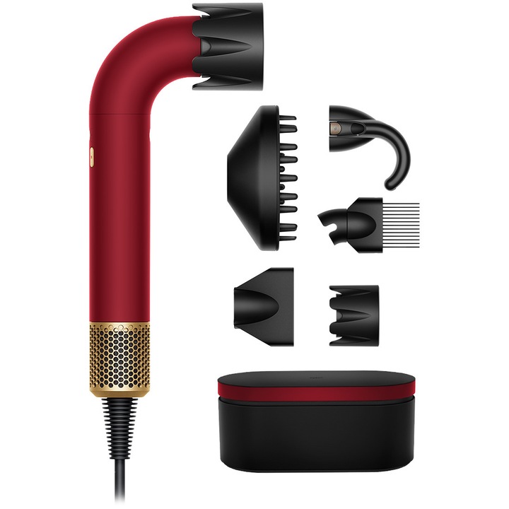 Сешоар Dyson Supersonic r™ HD17 Straight+Wavy, Red Velvet / Gold, 1700 W, 4 температурни настройки, 3 степени на скорост