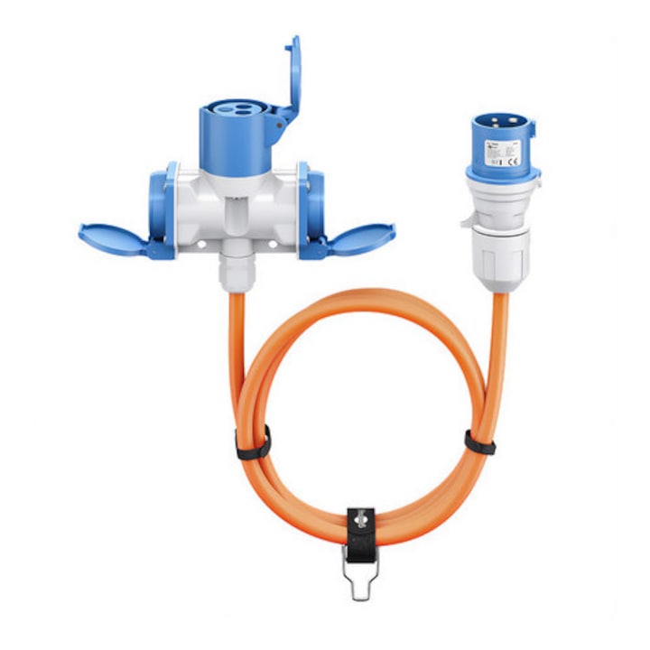 Goobay CEE 16A adapter 2 Schuko aljzattal, 5m kábel, narancssárga