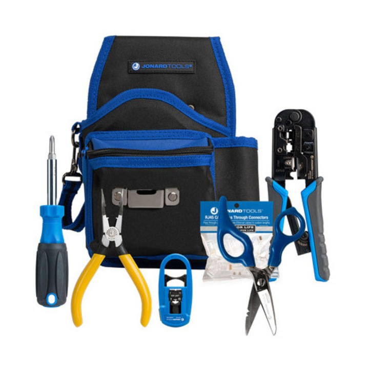 Set de unelte telecomunicatii JONARD TOOLS, 12 compartimente, 25 conectori RJ45 CAT6, 30,48x25,4x15,24cm