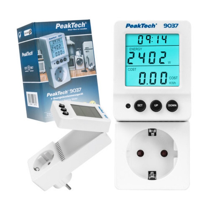 Contor de energie PeakTech 9037, LCD, masurare kWh