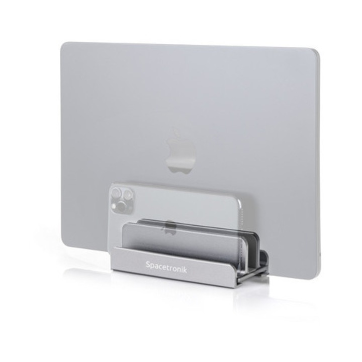 Suport laptop si 2 telefoane, Spacetronik, aluminiu, argintiu, 14,5x6,5x5cm