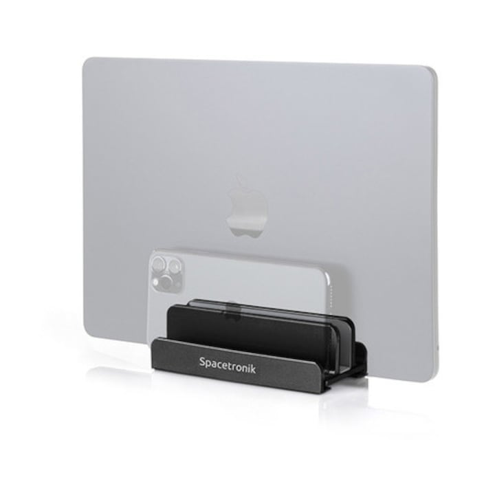 Suport laptop si 2 telefoane Spacetronik, aluminiu, negru, 14,5x6,5x5cm