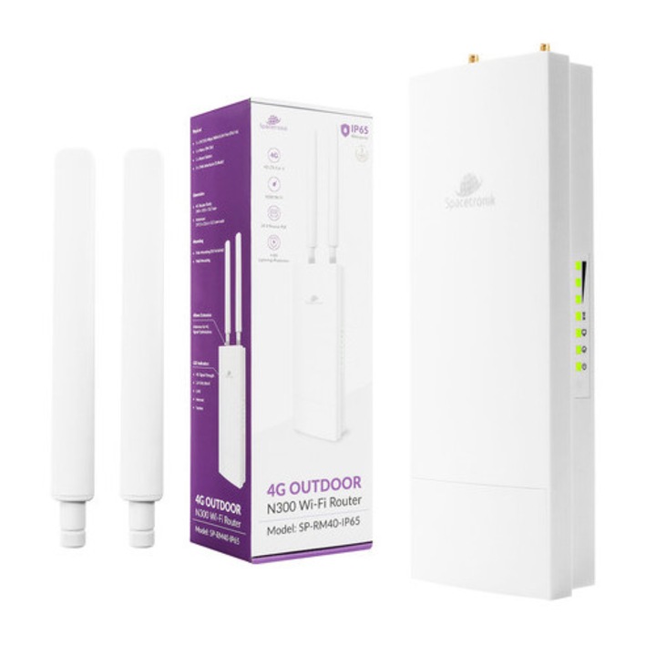 Router exterior Spacetronik SP-RM40-IP65, 4G, Wi-Fi 2.4GHz, 300 Mbps, IP65, montaj pe perete