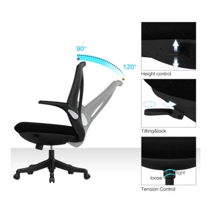 Офис стол Spacetronik ARIAN-20, ергономичен, черен цвят