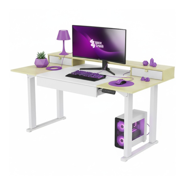 Birou electric SPACETRONIK SPE-F121, alb, lemn deschis