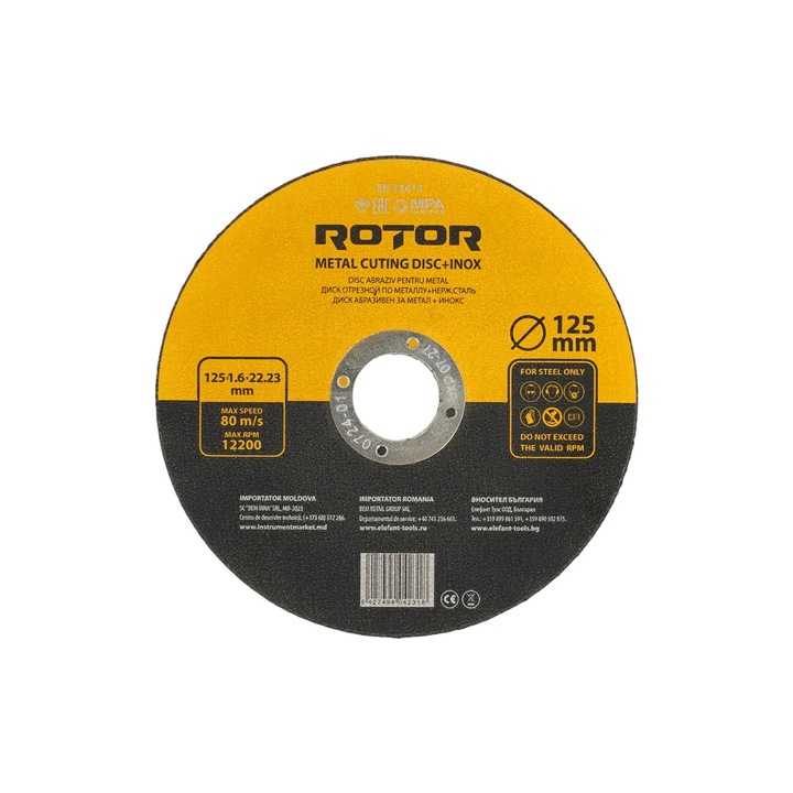 Disc abraziv pentru metal+inox ROTOR 125*1, 6*22, 23