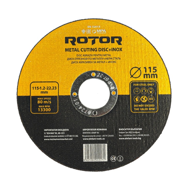 Disc abraziv pentru metal+inox ROTOR 115*1, 2*22, 23