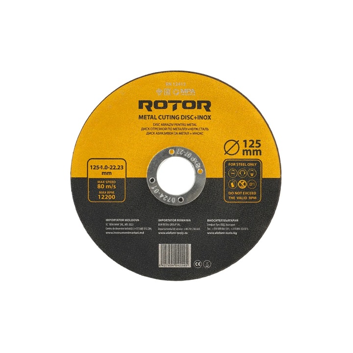 Disc abraziv pentru metal+inox ROTOR 125*1, 0*22, 23