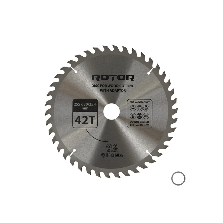 Disc taiat lemn ROTOR 255*30/25, 4 cu adaptor 42T