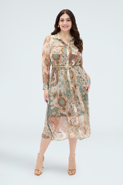 Fiorella Rubino, Rochie-camasa vaporoasa cu buzunare pe piept, Multicolor