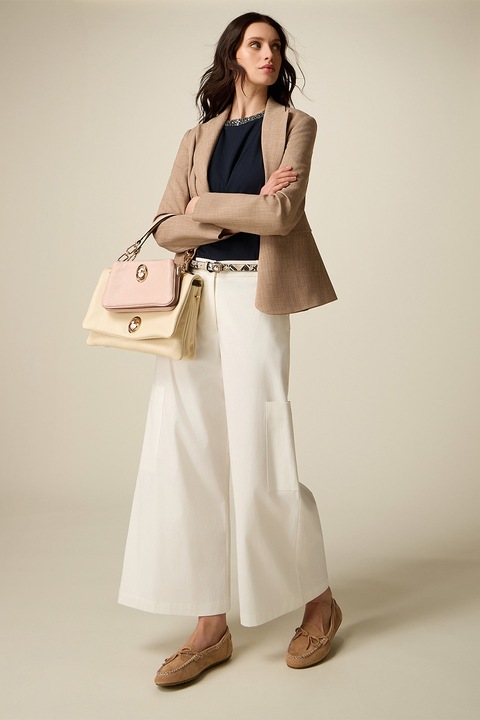 Oltre, Pantaloni crop cu croiala ampla, Alb