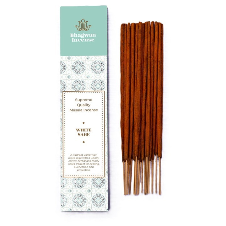 Illatos füstölőpálcikák, Bhagwan Incense, Fehér Zsálya, 15g, kézműves minőség