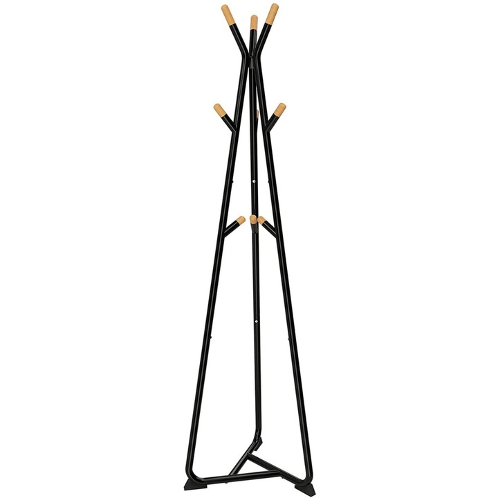 Cuier de Podea pentru Haine, Leobert, Metal, Lemn, Negru, 49x49x172cm