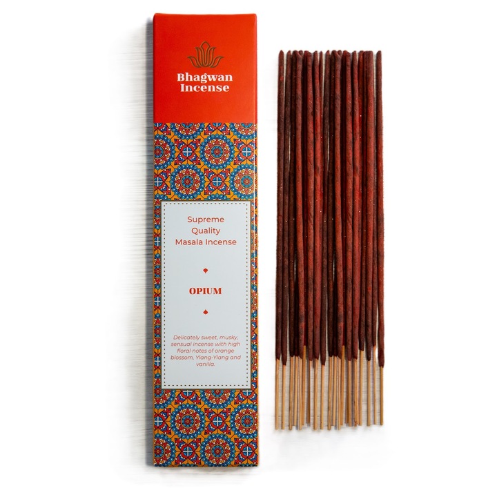 Illatos füstölőpálcikák, Bhagwan Incense, Opiu, 15g, természetes tömjén, masala
