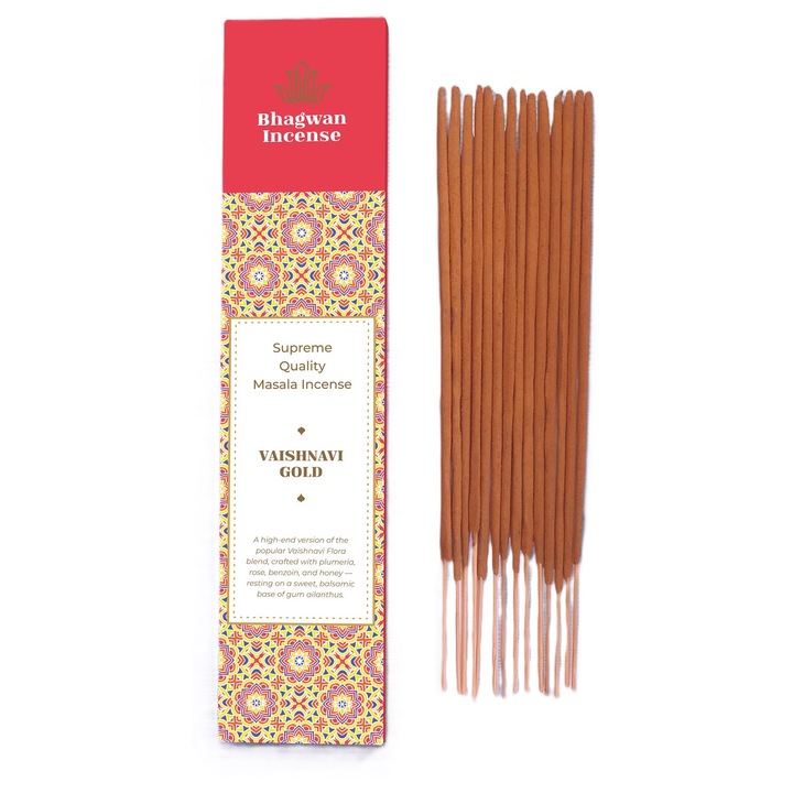 Illatos füstölőpálcikák, Bhagwan Incense, Vaishnavi Gold, 15g, masala, luxus, természetes