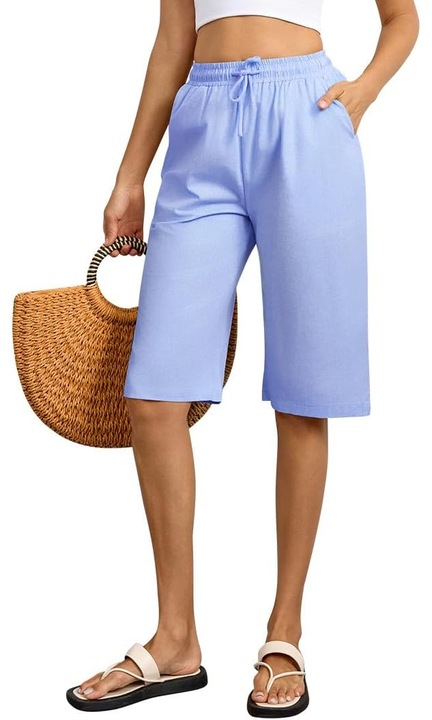 Pantaloni scurți dama Zilams, bumbac 100%, talie elastică, buzunare laterale, albastru deschis, M