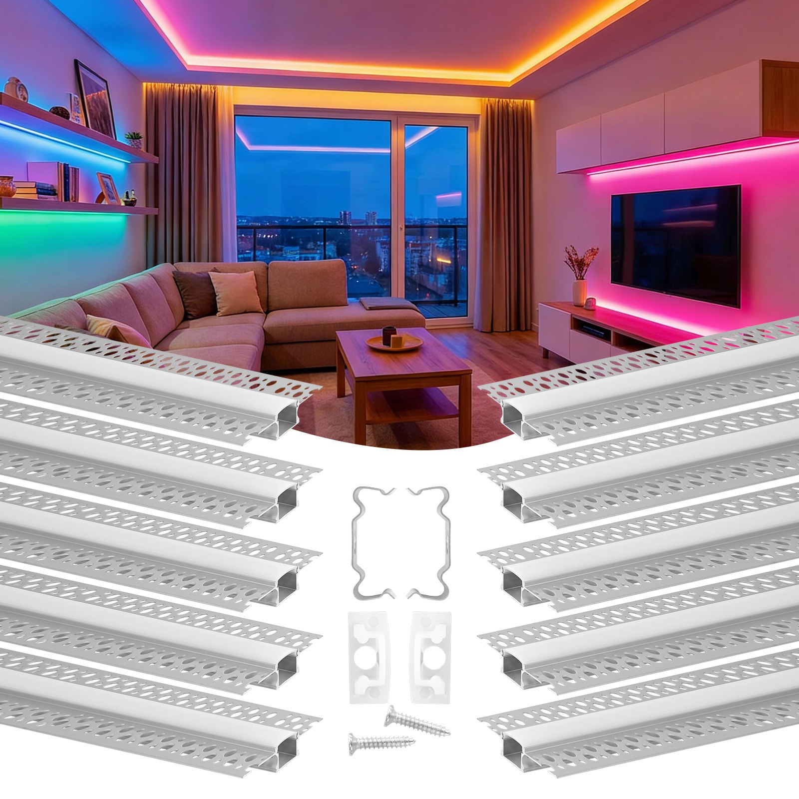 Profil aluminiu LED tencuibil, Canal incastrat pentru banda LED, 10 ...