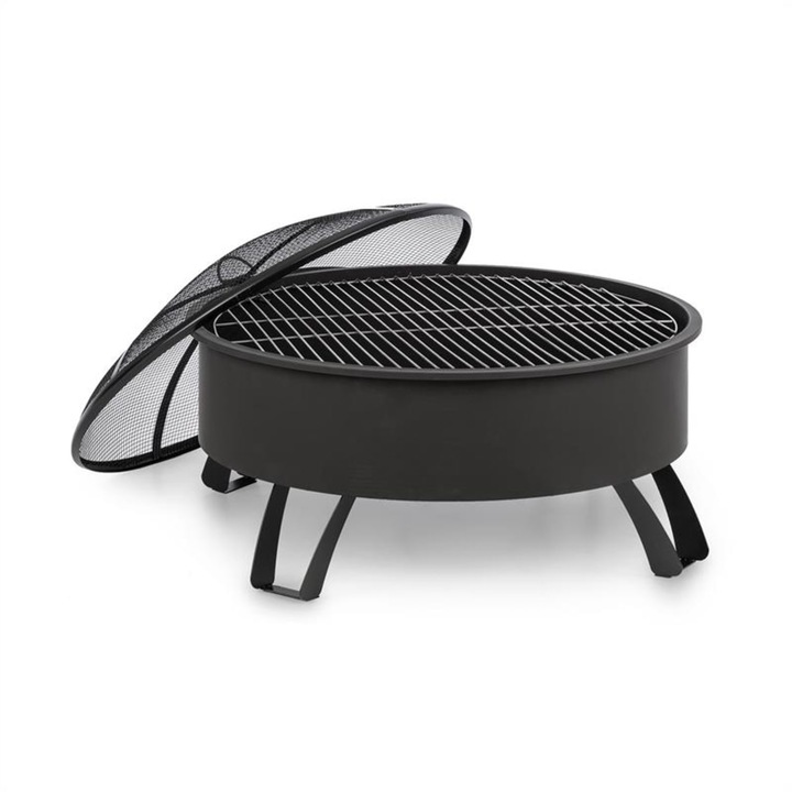 Grătar Blumfeldt Oreos 2-in-1, Bol de foc 75cm, Grilă din oțel 68cm, Fontă, Negru