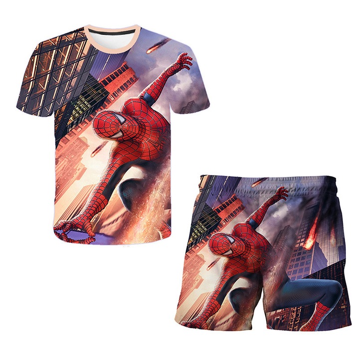 Set copii, costum Spider-Man, maneca scurta, multicolor, material textil, 150 CM