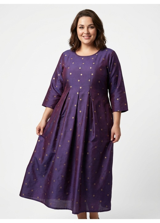 Rochie midi, bumbac si matase brodata, mov, marime XXL