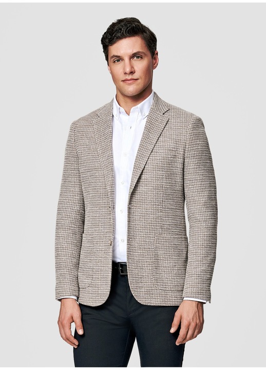 Sacou barbati Pako Lorente Croiala Slim Fit Inchidere la un singur rand Buzunare aplicate Model pepit pe toata suprafata Bej, Bej