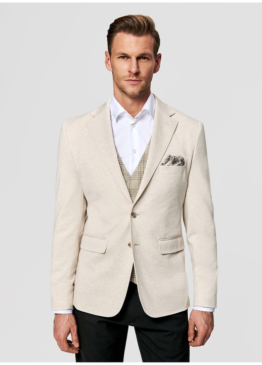 Sacou barbati Pako Lorente Buzunare cu clapa Inchidere la un singur rand Croiala Slim Fit Elegant Bej, Bej